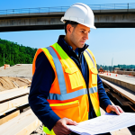 **

"A professional civil engineer, fully clothed in appropriate attire, reviewing blueprints at a construction site with a partially built bridge in the background, safe for work, perfect anatomy, correct proportions, professional photography, high quality, daytime, bright lighting, modern equipment visible, professional."

**